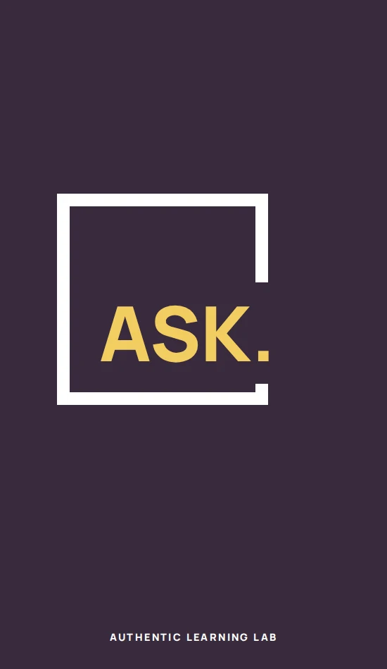 Card back with the word ASK stepping out of an open square